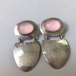 Genuine rose quartz sterling silver earrings